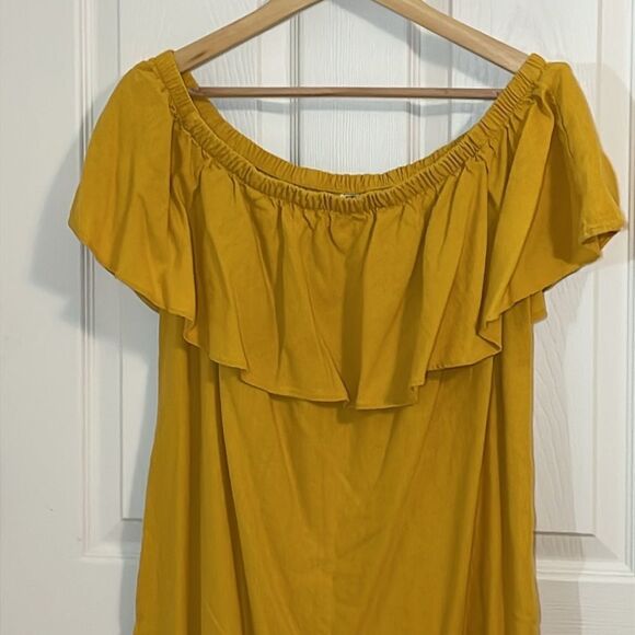 Old Navy Linen Off shoulder Mustard Dress with Ruffle, Large - Picture 2 of 5